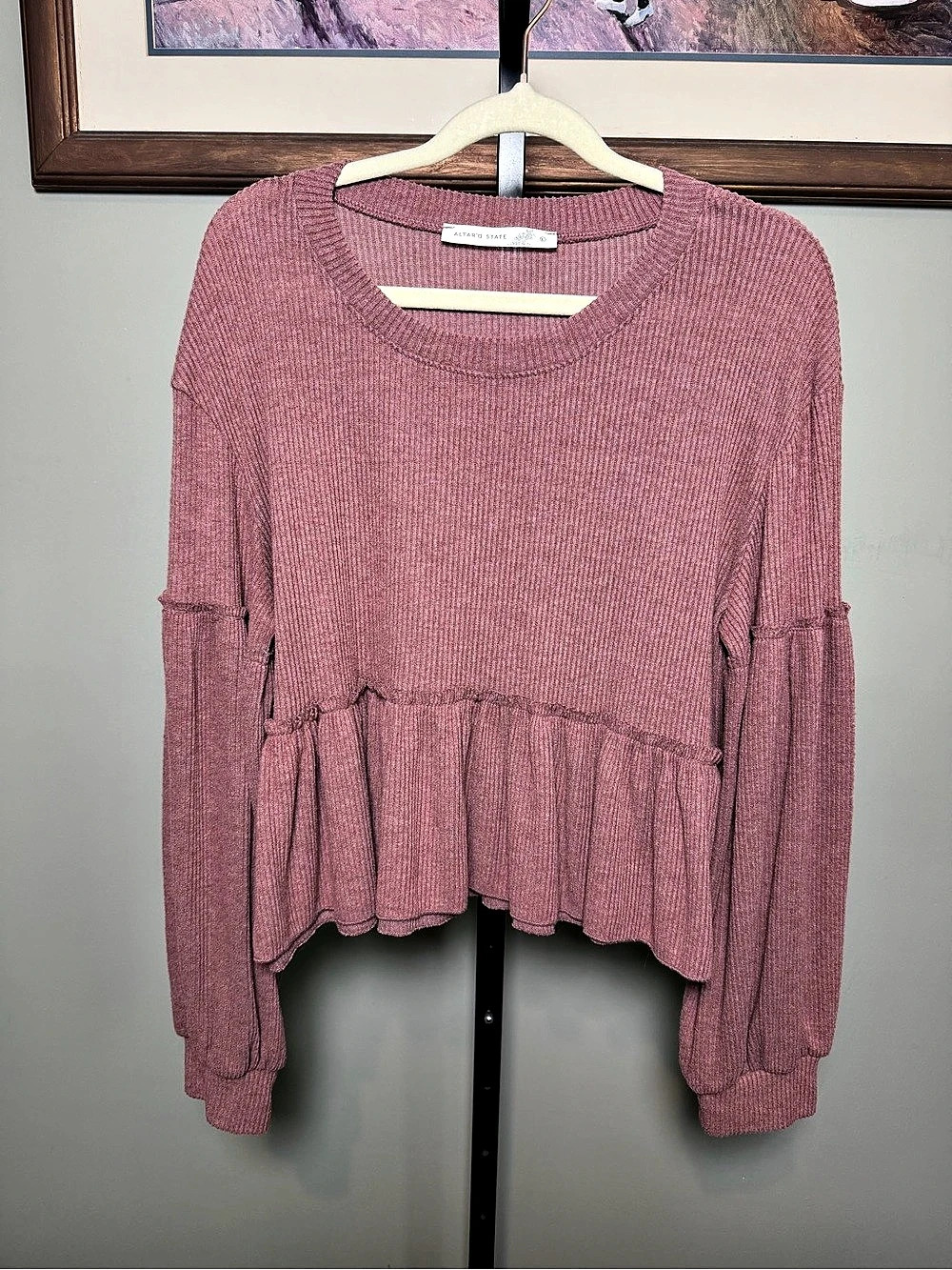 Altar’d State Rose Peplum Knit Top Large